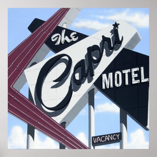 Motel Capri na Rota 66 Retro Neon Poster (Frente)