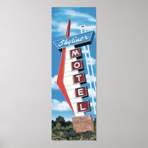 Motel de Skyliner no poster retro da rota 66