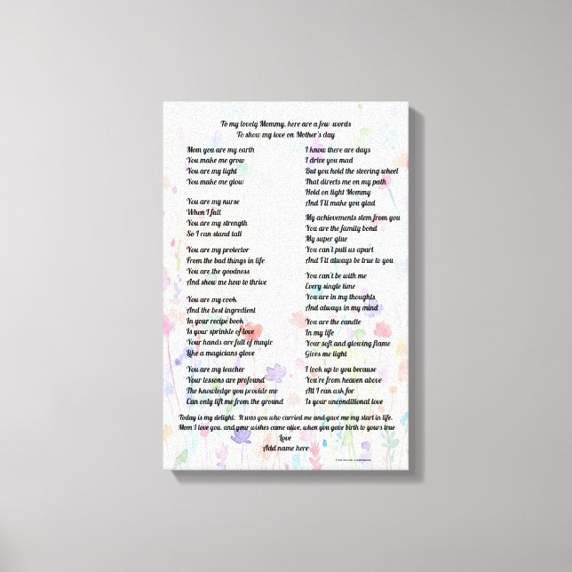 "Mother's Day poem - Stretched canvas print" (Frente)
