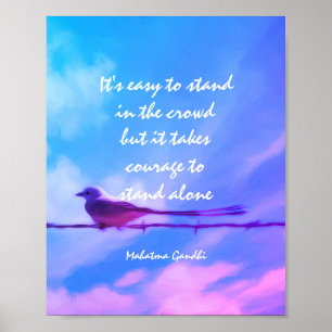 motiva "Gandhi" citando pássaro na Poster azul do