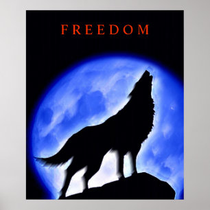 Motivational Howf Wolf & Blue Night Moon Poster