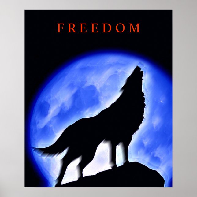 Motivational Howf Wolf & Blue Night Moon Poster (Frente)