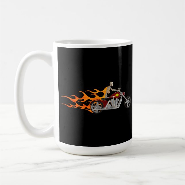 Motociclista & chamas de esqueleto: Caneca de café (Esquerda)