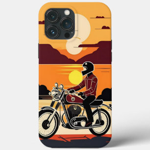 Motociclista com Estilo Retrô em Pôr do Sol Cênico