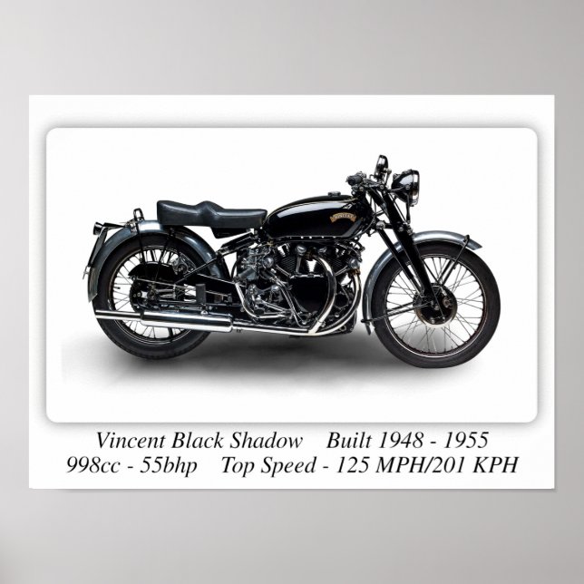 Motociclo Vincent Black Shadow - Impressão de tama (Frente)
