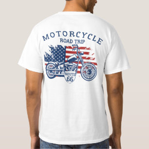 Motorcycle Road Route 66 USA Flag T-Shirt