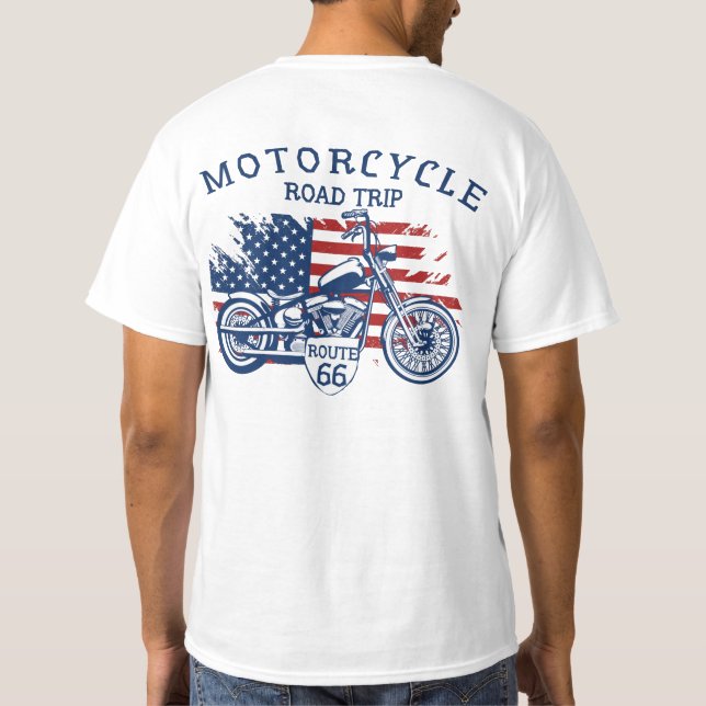 Motorcycle Road Route 66 USA Flag T-Shirt (Verso)