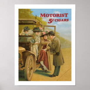 Motorist Cigars Automobile Ad Vintage Art Poster