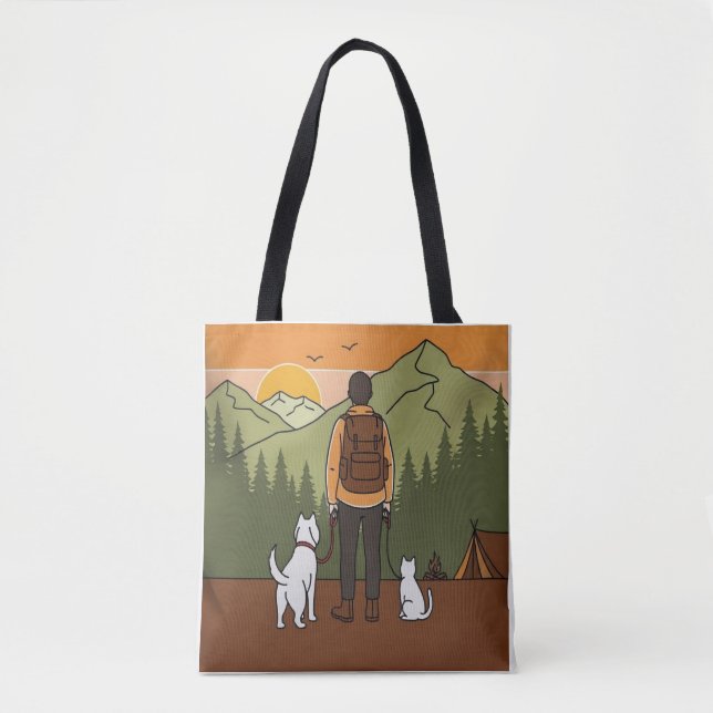 Mountain Adventure Hiking Tote Bag with Dog & Cat  (Frente)
