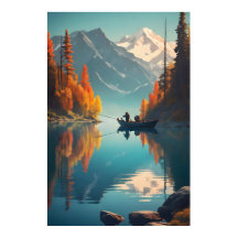 Mountain Lake Fishing Nature Poster