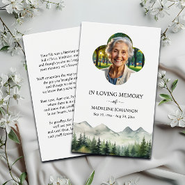 Mountains and Trees Memorial Photo Prayer Card