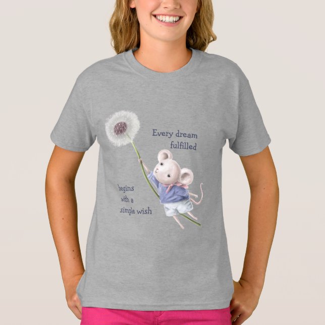 Mouse Dandelion Todo Sonho Simples Deseje T-Shirt (Frente)