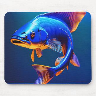 Mouse Pad | Blue Fish Logo Design | Minimalist Oce