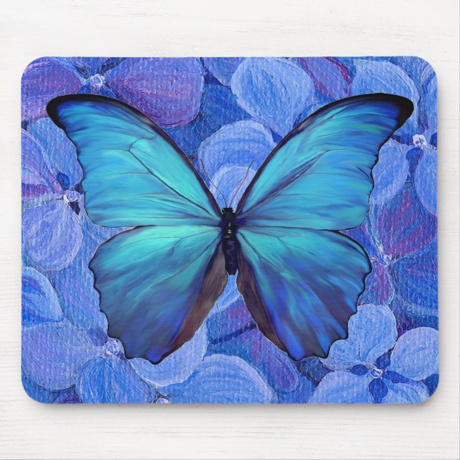Mouse Pad - Blue Morpho/Hydrangea (Frente)