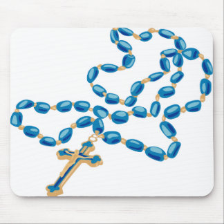Mouse Pad Católico Branco com Belo Rosário Azul