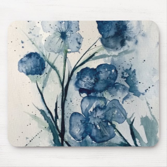 Mouse Pad com pintura floral azul (Frente)