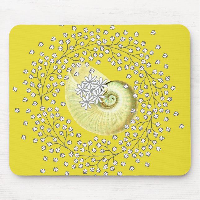Mouse Pad com Shell & Daisies em Amarelo (Frente)