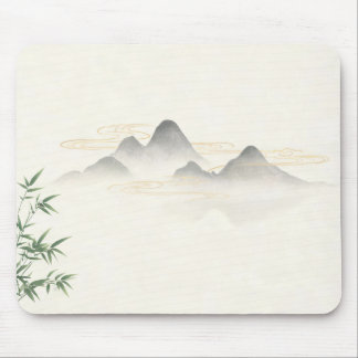 Mouse Pad de Bambu Montanha de Tinta Zen Chinesa,