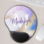 Mouse Pad De Gel Abstrato de Aquarela Roxa Monograma de luxo Rústic<br><div class="desc">Personalize facilmente este estilo glamouroso,  abstrato lilac,  tinta aquática e fundo de pulverização em ouro falso,  com os seus detalhes personalizados.</div>