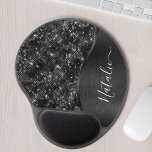 Mouse Pad De Gel Brilho Preto Metálico Personalizado<br><div class="desc">Personalize facilmente este metal escovado preto e o glamouroso faux glitter modelado com padrão de brilho com seu próprio nome personalizado.</div>