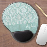 Mouse Pad De Gel Cor damasco de Vintagem Azul de Gelo com Término G<br><div class="desc">Um padrão de vintage com um design de chalkboard e rendas. Olhem com atenção para as flores e folhas. Um design de moda com cores de tom de joia e elegância. Os itens são mais fáceis de personalizar quando você substitui todos os textos e fotos primeiro. Se a sua arte...</div>