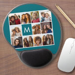 Mouse Pad De Gel Crie seu próprio Monograma Personalizado de Colage<br><div class="desc">Teal Blue e White - Use 11 fotos quadradas para criar um presente exclusivo e pessoal. Ou você pode ficar com o filhote hipster e fazer uma moda. Se precisar ajustar as fotos,  clique na ferramenta personalizar para fazer alterações.</div>