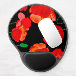 Mouse Pad De Gel Ilustração de papoulas vermelhas em fundo preto