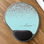 Mouse Pad De Gel Monograma da Garota Azul-Teal Negra<br><div class="desc">Nome do Monograma da Glitter Glitter Azul de Prata e Azul Aqua e do Mousepad Inicial (Pad do Rato). Isto faz o doce e perfeito aniversário de 16 anos, casamento, chá de panela, aniversário, chá de fraldas ou festa de solteira presente para alguém que ama luxo de luxo e estilos...</div>