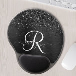 Mouse Pad De Gel Monograma de brilho preto personalizado<br><div class="desc">Personalize facilmente esta moda elegante do rato com design,  que apresenta brilho bonito e preto num fundo metálico escovado preto.</div>