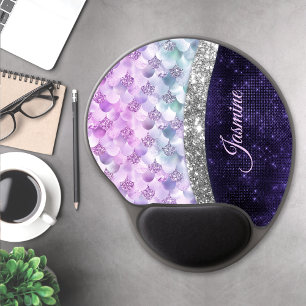 Mouse Pad De Gel Monograma de cinzas puras de prata, com pele de se