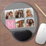 Mouse Pad De Gel Monograma de Colagem de Fotografias com cinza e In<br><div class="desc">Pastel e White Bolinhas Pattern - Use cinco fotos quadradas para criar um presente exclusivo e pessoal. Ou você pode ficar com o filhote hipster e fazer uma moda. Se precisar ajustar as fotos,  clique na ferramenta personalizar para fazer alterações.</div>