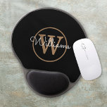 Mouse Pad De Gel Monograma do Nome do Script Branco Dourado Elegant<br><div class="desc">Ouro preto elegante e script branco nome monograma do mouse. Personalize o nome e o monograma inicial para criar seu próprio design único. Projetado por Thisnotme©</div>