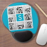 Mouse Pad De Gel Monograma Personalizado de Colagem de Fotos Azul A<br><div class="desc">Você pode usar fotos do Instagram para este design. Use 8 fotos quadradas para criar um presente exclusivo e pessoal. Ou você pode ficar com o filhote hipster e fazer uma moda. Se precisar ajustar as fotos,  clique na ferramenta personalizar para fazer alterações.</div>
