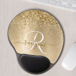 Mouse Pad De Gel Nam Monograma de Impressão de Glitter Metálico Bru<br><div class="desc">Personalize facilmente este design da pastilha chic do mouse moderna com brilho bonito dourado em um fundo metálico escovado dourado.</div>