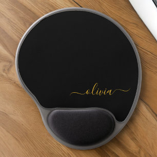 Mouse Pad De Gel Nome Moderno do Monograma de Script Menino Dourado