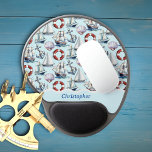 Mouse Pad De Gel Padrão de veleiro personalizado<br><div class="desc">Seu nome sob as ondas de um padrão de veleiro com schoners,  âncoras e conchas de escalões.</div>