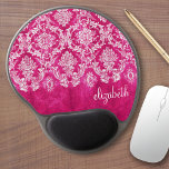 Mouse Pad De Gel Texto Personalizado de Cor damasco Rosa Quente<br><div class="desc">Um padrão de vintage com um design de chalkboard e rendas. Olhem com atenção para as flores e folhas. Um design de moda com cores de tom de joia e elegância. Os itens são mais fáceis de personalizar quando você substitui todos os textos e fotos primeiro. Se a sua arte...</div>