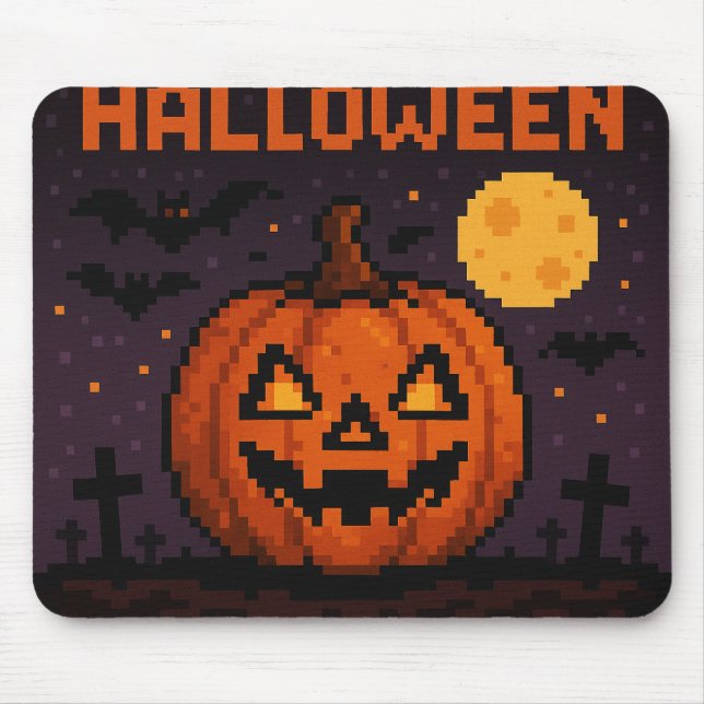 Mouse pad de Halloween inspirado em pixel art (Frente)