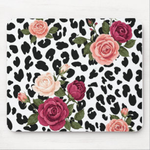 Mouse Pad Estampa de Leopardo Vintage com Rosas