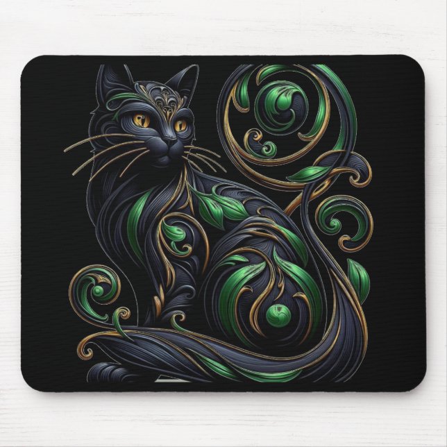 Mouse Pad Gato Preto Art Nouveau (Frente)