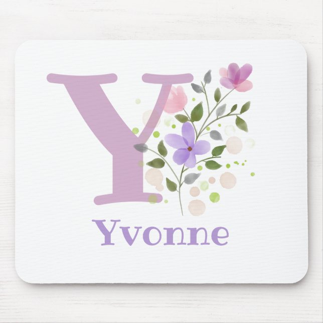 Mouse Pad Inicial Mais Nome e Design de Flores (Frente)