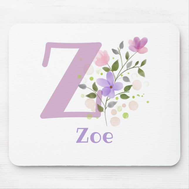 Mouse Pad Inicial Mais Nome e Design de Flores (Frente)