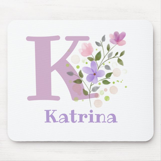 Mouse Pad Inicial Plus Nome & Desenho de Flores (Frente)
