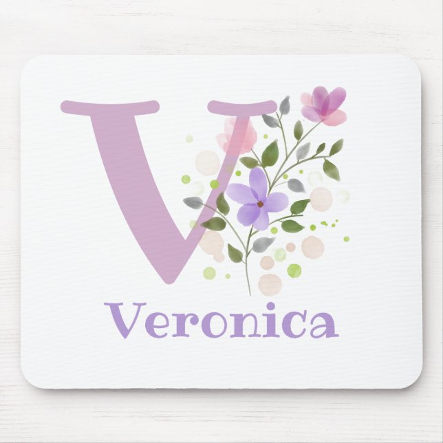 Mouse Pad Inicial Plus Nome & Desenho de Flores (Frente)