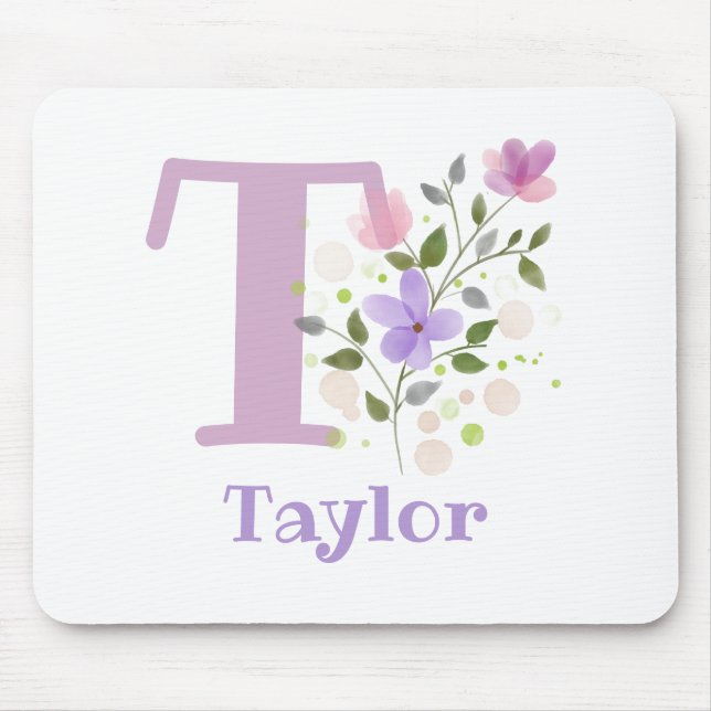 Mouse Pad Inicial Plus Nome & Desenho de Flores (Frente)