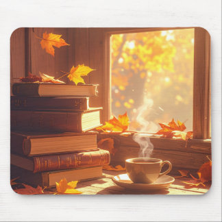 Mouse Pad Livros e Café de Outono Aconchegante