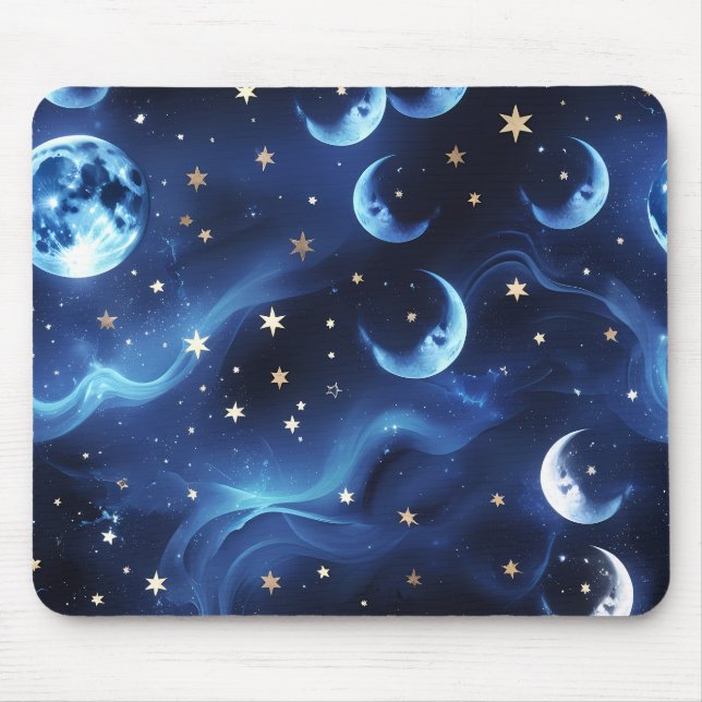 Mouse Pad – Luxury Sapphire Blue Celestial Moon (Frente)