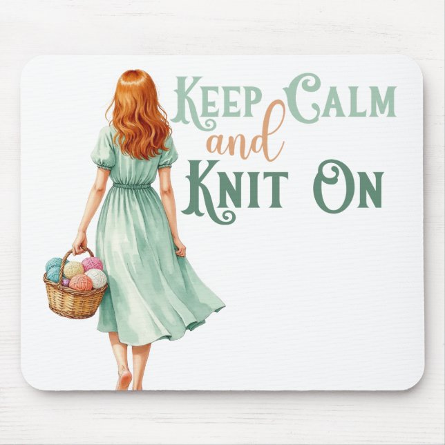 Mouse Pad Mantenha a Calma & Continue Tricotando (Frente)
