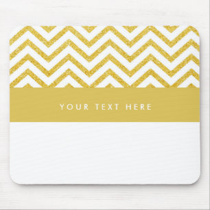 Mouse pad moderno com chevron branco e dourado tre
