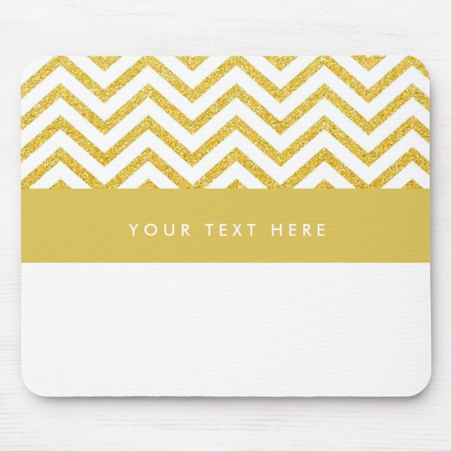 Mouse pad moderno com chevron branco e dourado tre (Frente)